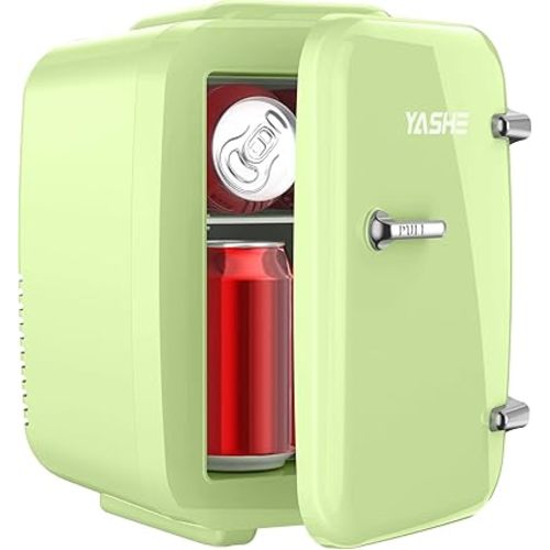 YASHE Mini Fridge for Bedroom, 4 Liter/6 Cans Small Refrigerator, 110V AC/ 12V DC Thermoelectric Cooler and Warmer for Drink Office Dorm Car, Green