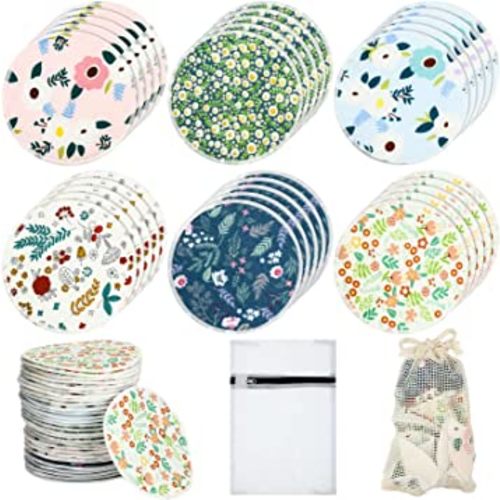 Sosation 30 Pcs Reusable Breast Pads Bamboo Nursing Pads with Wet and Laundry Bag Floral Nipple Favor Breastfeeding Mom Gift(Fresh Pattern)