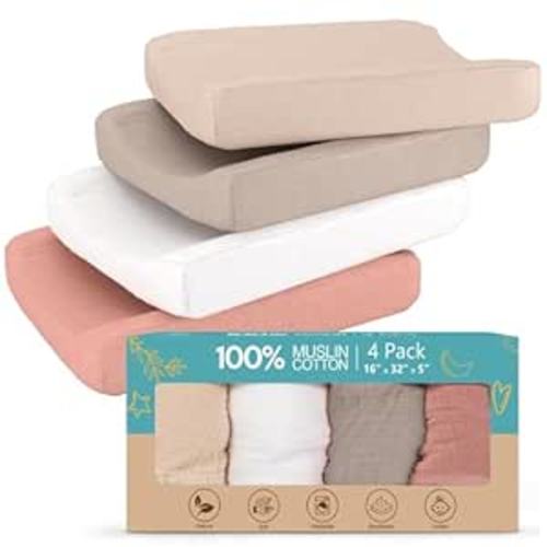 Amazon.com: CrimsonMark 100% Muslin Changing Pad Cover Pack of 4-32x16 Ultra Soft 120GSM Baby Changing Pad Covers for Girls and Boys - Easy wash Diaper Changing pad Cover with Low Shrinkage : Baby