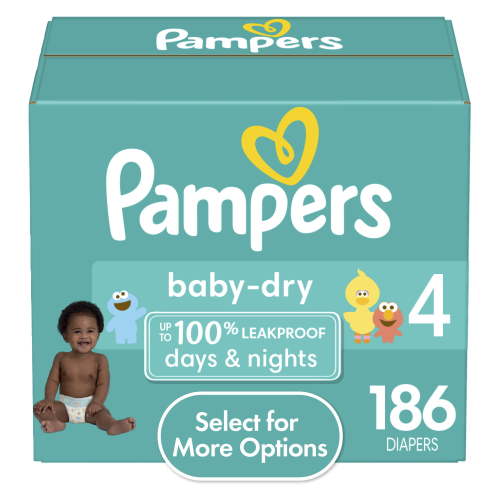 Pampers Baby Dry Diapers, Size 4, 186 Count, Extra Protection, Up to 12hrs Dryness