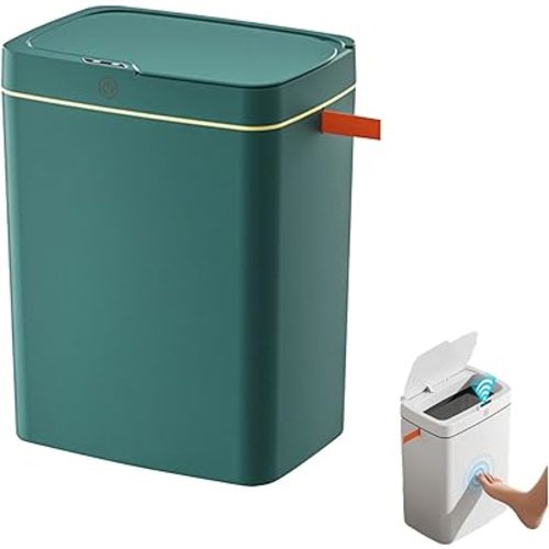 Automatic Touchless Trash Can Bathroom Trash Can with Automatic Opening Lid Fully Automatic Induction Garbage Smart Trash Cans for Kitchen Bedroom Bathroom Living Room (B)