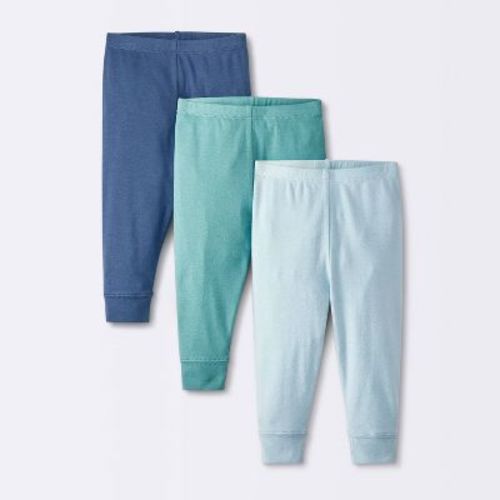 Baby 3pk Solid Cotton Pants - Cloud Island™ Blue 3-6M: Relaxed Leg, Full Waistband Elastic, Machine Washable, 11.5" Inseam