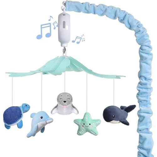 Baby Crib Mobile for Boys and Girls, NICEMER Soft Plush Ocean Characters Mobiles, Blue and Grey Nursery Decor, Calming Soother with 12 Lullabies Essential and Perfect Gift for Babies
