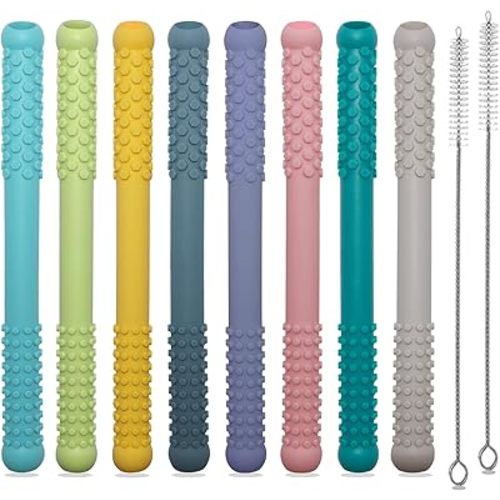 Teething Toys 3-6 Months 8 Pack, Silicone Teethers for Babies Nursing, Teething Tubes Sticks for Babies 6-12 12-18 Months, Autism Sensory Toys for Kids Chewing, Biting