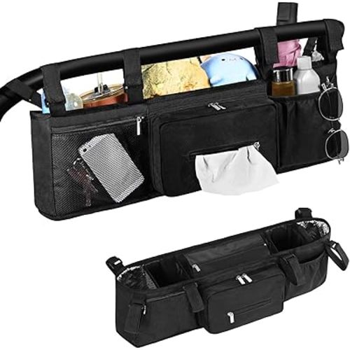 Double Stroller Organizer Compabitle for BOB Duallie and Baby Jogger City Mini GT2 with Cooler Bags, Compabitle for Baby Jogger Parent Console Double Stroller Organizer