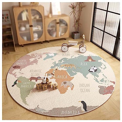 Around The World Map Play Area Cotton Bottom Round Carpet(B,160cm/63in/5.2ft)