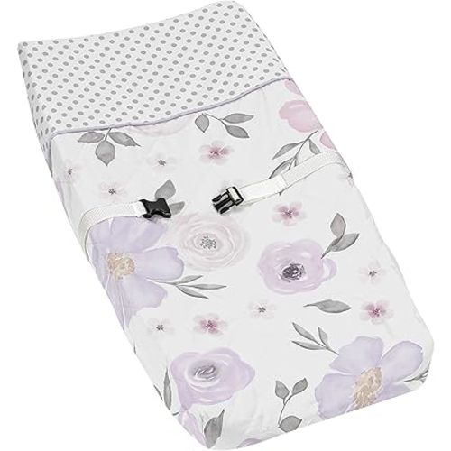 Sweet Jojo Designs Lavender Purple, Pink, Grey and White Changing Pad Cover for Watercolor Floral Collection - Rose Flower