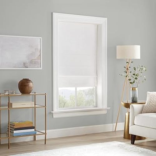 ECLIPSE Drew Noise Reducing Blackout Cordless Lined Window Roman Shade for Living Room, 31 in x 64 in, White