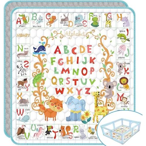 Baby Play Mat, ABC Animals 79" X 71" X 1.0" Baby mat, Floor Mat for Playing Crawling & Learning,Washable and Non-Slip for Newborns,Infants,Babies,Toddlers