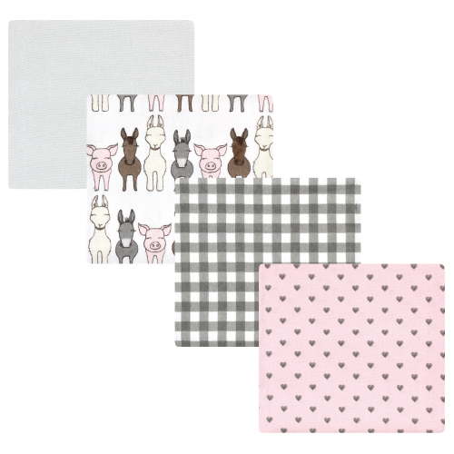 Luvable Friends Hudson Baby Flannel Receiving Blankets 4pk, Barn Pals Pink