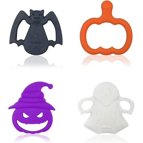 Anditoy 4 Pack Halloween Teething Toys Halloween Teether for 3-12 Months Baby Toddlers Halloween Treat Bags Gifts