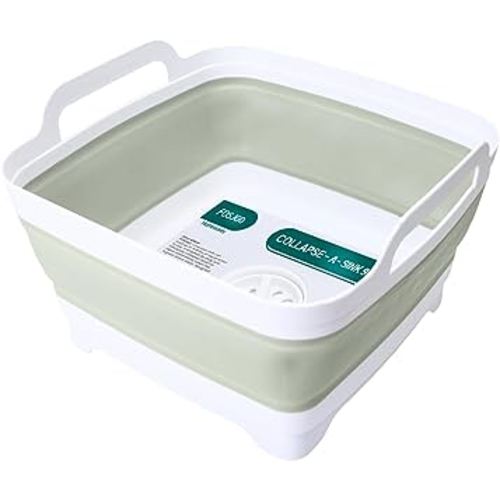 Dish Basin Collapsible with Drain Plug Carry Handles for 9 L Capacity, Collapsible Sink Tub, Dish Wash Basin, Portable Dish Tub, Foldable Dishpan for Camping Dish Washing Tub and RV Sink