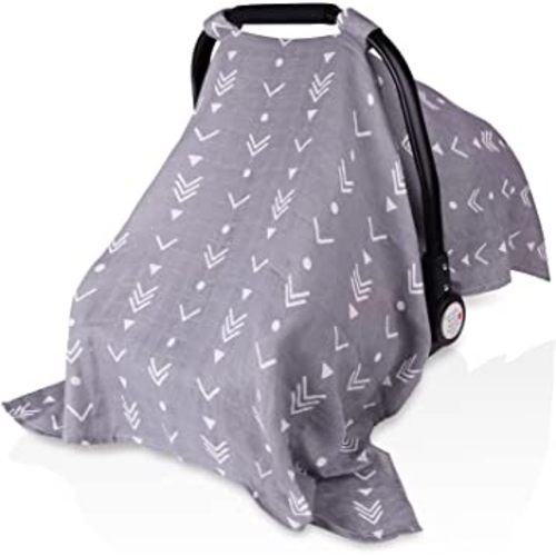 Muslin Baby Car Seat Canopy, Metplus Infant Carseat Cover - Extra Wide Universal Fit, Lightweight Breathable Soft for Babies Girls Shower Gift (Arrow)