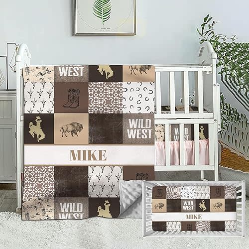 Personalized Baby Boy Crib Bedding Set, Custom Name Comforter, Western Cowboy Nursery Set, 2 Piece Set Including Fitted Sheets