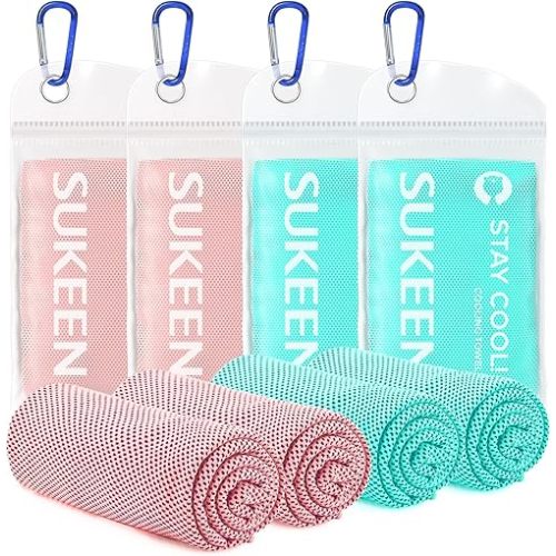 Sukeen [4 Pack Cooling Towel (40"x12"),Soft Microfiber Chilly Towel for Yoga,Sport,Running,Gym,Workout,Camping,Fitness,Workout & More Activities