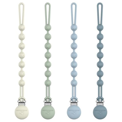 Cuddle Campus Silicone Pacifier Clip Holder with One Piece Design,Soft Flexible Binky Clips with Texture for Baby Boy and Girl Pack of 4 (6m+)