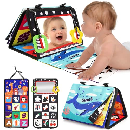 URMYWO Tummy Time Toy - Black and White High Contrast Baby Toys for Newborn - Baby Visual Stimulation Mirror - Montessori Sensory Crinkle Toy for Infant 0-3-6-12 Months - Shower Gift Stocking Stuffers