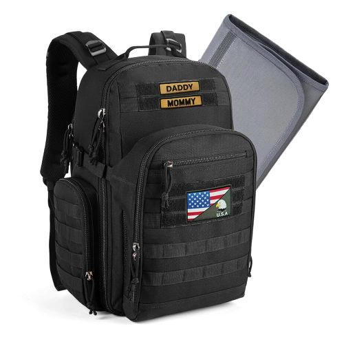 MIRACOL Military Mens Diaper Bag - Tactical Baby Backpack with Changing Pad for Tactical Dad - Water-Resistant Fabric & MOLLE System Ideal for Travel Hiking Parks Black
