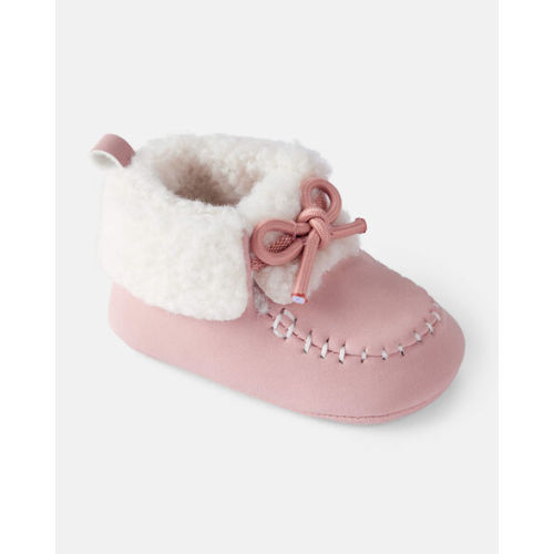 Baby Girl Sherpa Moccasin Boots - Pink/White | Carter's