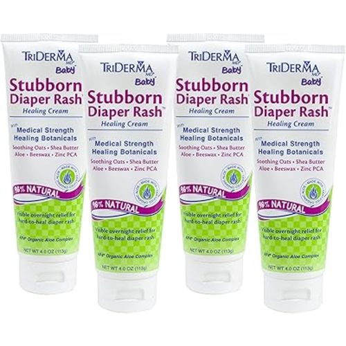 TriDerma MD Baby Stubborn Diaper Rash Healing Cream, Healing for Hard-to-Heal Diaper Rash, Treat and Prevent Diaper Rash and Seal Out Wetness, Non-Greasy Diaper Rash Ointment, 4.0 oz each, 4 Pack