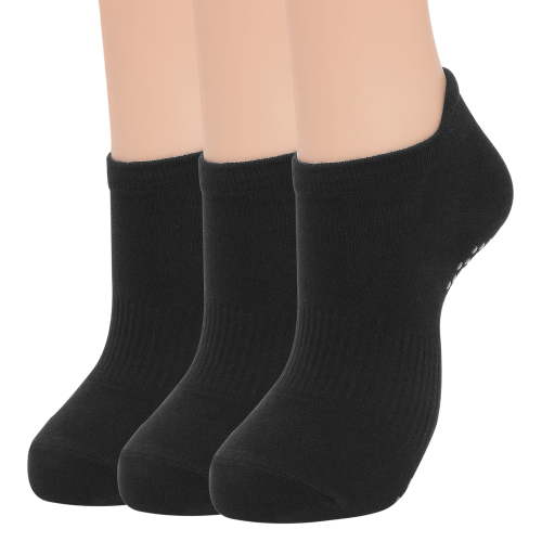 Zando 3 Pairs Non Slip Socks Womens Black Yoga Socks with Grips for Women Ankle Socks