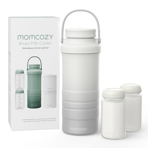 Momcozy 22oz Portable Breast Milk Cooler for Outdoor, Life Saver with 360° Total Cooling for 24 Hours, Larger Capacity Travel Breastmilk Chiller with 2pcs Baby Bottles for Breastmilk Storage, Cream