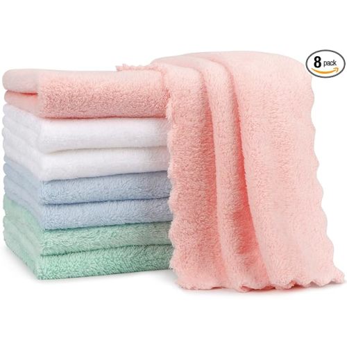 Orighty Burp Cloths, Super Soft & Highly Absorbent Coral Fleece, 20 x 10 Inch Gentle & Large Burp Rugs for Baby Sensitive Skin - Burping Cloths for Newborn Essential, 8 Pack
