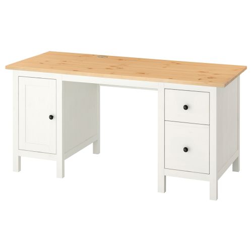 HEMNES Desk - white stain/light brown 61x25 5/8 "