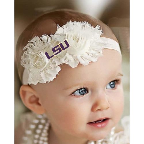 LSU Tigers Baby Shabby Flower Hair Bow Headband - White