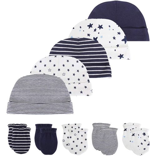 Kiddiezoom Newborn Baby Cap and Mitten Bundle Baby Hats and Mittens Baby Gloves Sets