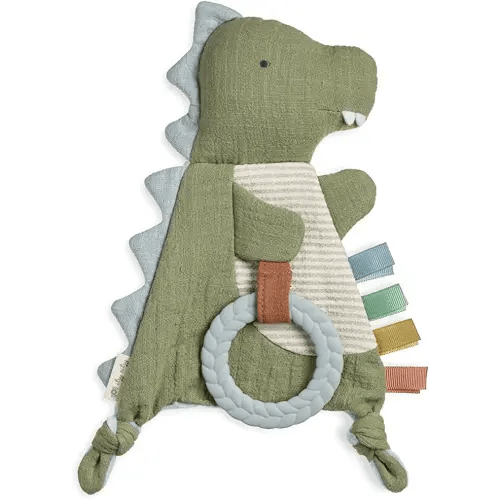 Itzy Ritzy - Bitzy Crinkle Sensory Toy Dinosaur with Crinkle Sound for Babies & Toddlers - Features Soft Braided Teething Ring & Textured Ribbons, Designed for Ages 0 Months and Up, Dinosaur