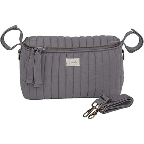 3 Sprouts Universal Quilted Stroller Organizer with Cup Holder and Zip Top - Durable Stroller Caddy Accessory with Storage - Shoulder Strap Converts Organizer to Small Diaper Bag - Gray