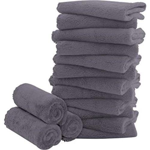 16 Pack Baby Washcloths - Luxury Coral Fleece - Extra Absorbent and Soft Wash Clothes for Newborns, Infants and Toddlers - Suitable for Sensitive Skin and New Born - Baby Shower - Grey, 10x10 Inch