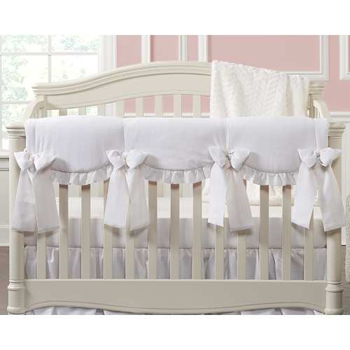 White Scalloped Rail Cover with White Ruffle + 4 White Pre-Tied Bows
