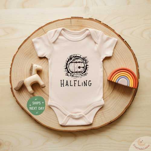Halfling Baby Onesie®, Funny Baby Bodysuit, Retro Boho Baby Outfit, Fantasy Baby Shower Gift, Natural Pregnancy Reveal Onesie®