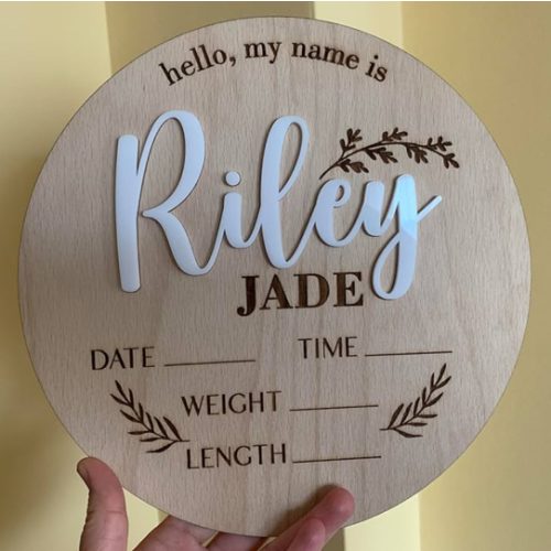 Baby Announcement Sign with Custom Name, Personalized Newborn Gift, 3D Birth Stats Wood Plaque, Newborn Name Sign for Hospital, Photo Prop, Baby Shower Gift, or Gender Reveal Keepsake (Design 1)