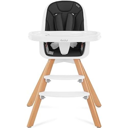 Evolur Zoodle 2 in 1 Convertible Baby High Chair in Black, Easy to Clean, Adjustable and Removable Tray, Compact and Portable High Chair, Foldable High Chair with Adjustable Footrest