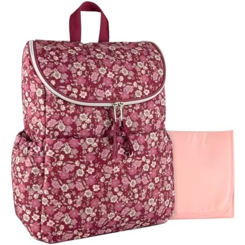 Multi-Function Floral Diaper Backpack and Travel Nappy Baby Bag with Changing Pad and Stroller Straps