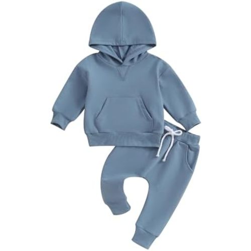 Toddler Baby Boy Girl Clothes Solid Color Hoodie Sweatshirt Top and Jogger Pants Set 2 Piece Fall Winter Outfits