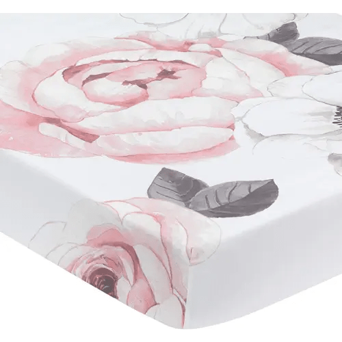 Lambs & Ivy Floral Garden Pink/White Watercolor Cotton Baby Fitted Crib Sheet