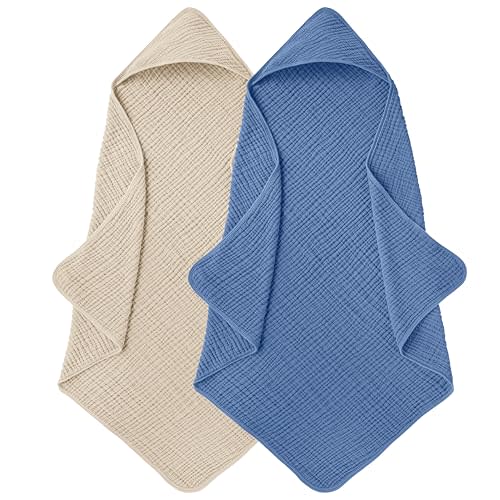LILY O LAUREL Muslin Hooded Baby Towels for Newborns, 32"x32", 100% Cotton – 6 Layers Super Soft Absorbent Breathable, Baby Bath Towel, Toddler Bath Towel – Pack of 2