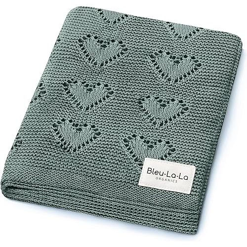 Heirloom Knit Heart Receiving Blanket for Boys and Girls - 100% Luxury Cotton Baby Blanket - Soft Warm Swaddle Receiving Receiving Blanket for Newborns Infants & Toddlers (Hunter Green)