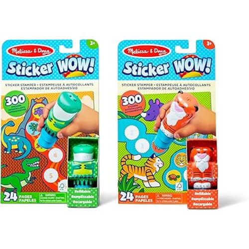 Melissa & Doug Sticker Wow!™ Dinosaur and Tiger Bundle: 2 24-Page Activity Pads, 2 Sticker Stampers, 600 Stickers, Arts and Crafts Fidget Toy Collectible Characters