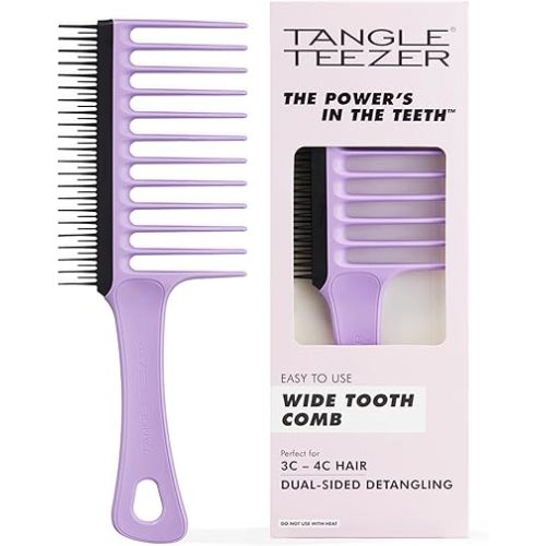 Tangle Teezer The Wide Tooth Comb for Curly Hair, Double-Sided Detangling Comb for All Hair Types, Wet and Dry Detangling, Lilac