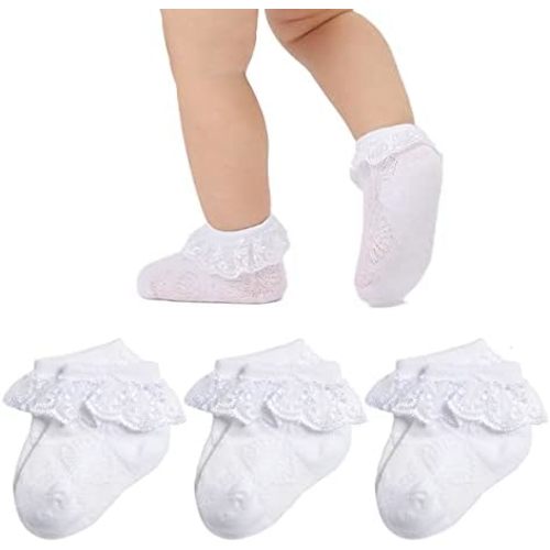 Baby Lace Socks Baby Girl Double/Eyelet Lace Ruffle Frilly Socks for Newborn Infant and toddlers Gift Set
