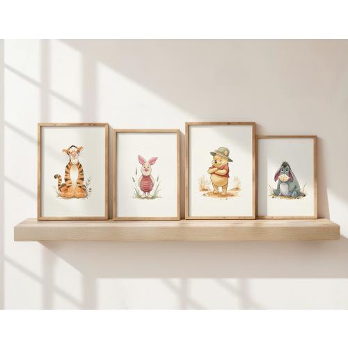 Winnie the Pooh Nursery Prints, Set of 4, High Resolution JPEG + PNG, Winnie the Pooh/Piglet/Tigger/Eeyore, Nursery Decor, Baby Shower Gift