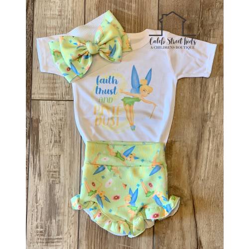 Pixie Dust Tinkerbell Best Day Ever Baby and Toddler Complete Set Outfit / Ruffled Bummies / Baby Biker Shorts