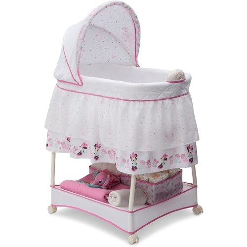 Delta Children Gliding Bedside Bassinet - Portable Crib with Lights, Sounds and Vibration, Disney Minnie Mouse Boutique