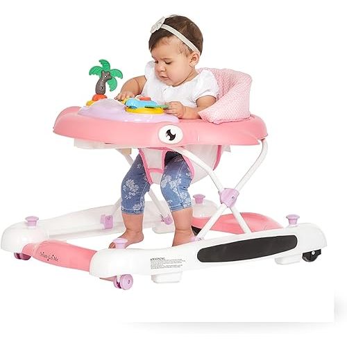 2-in-1 Aloha Fun Baby Walker in Pink, Easily Convertible Baby Walker, Adjustable Three Position Height Settings, Easy to Fold and Store