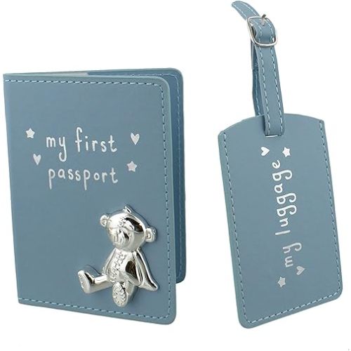 My First Passport & My Luggage Tag Set with Metal Teddy icon Blue